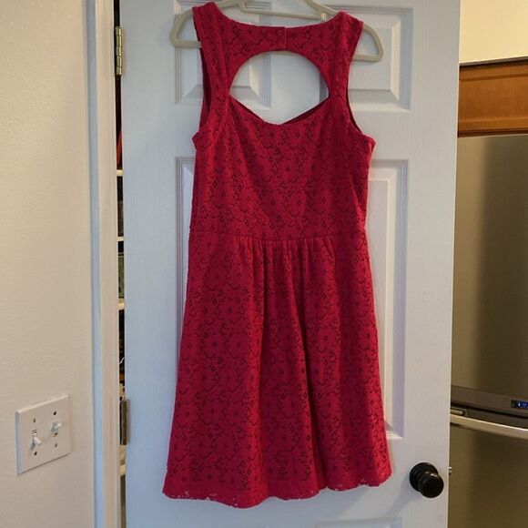 Deletta Anthropologie Sleeveless Lace Hot Pink Skater Style Dress Size Large - Picture 7 of 10